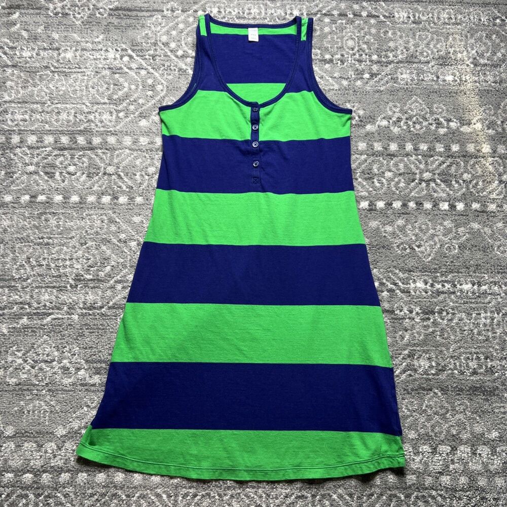 Old Navy Womens Tank Dress Medium Blue Green Stripe Preppy Rugby College Summer